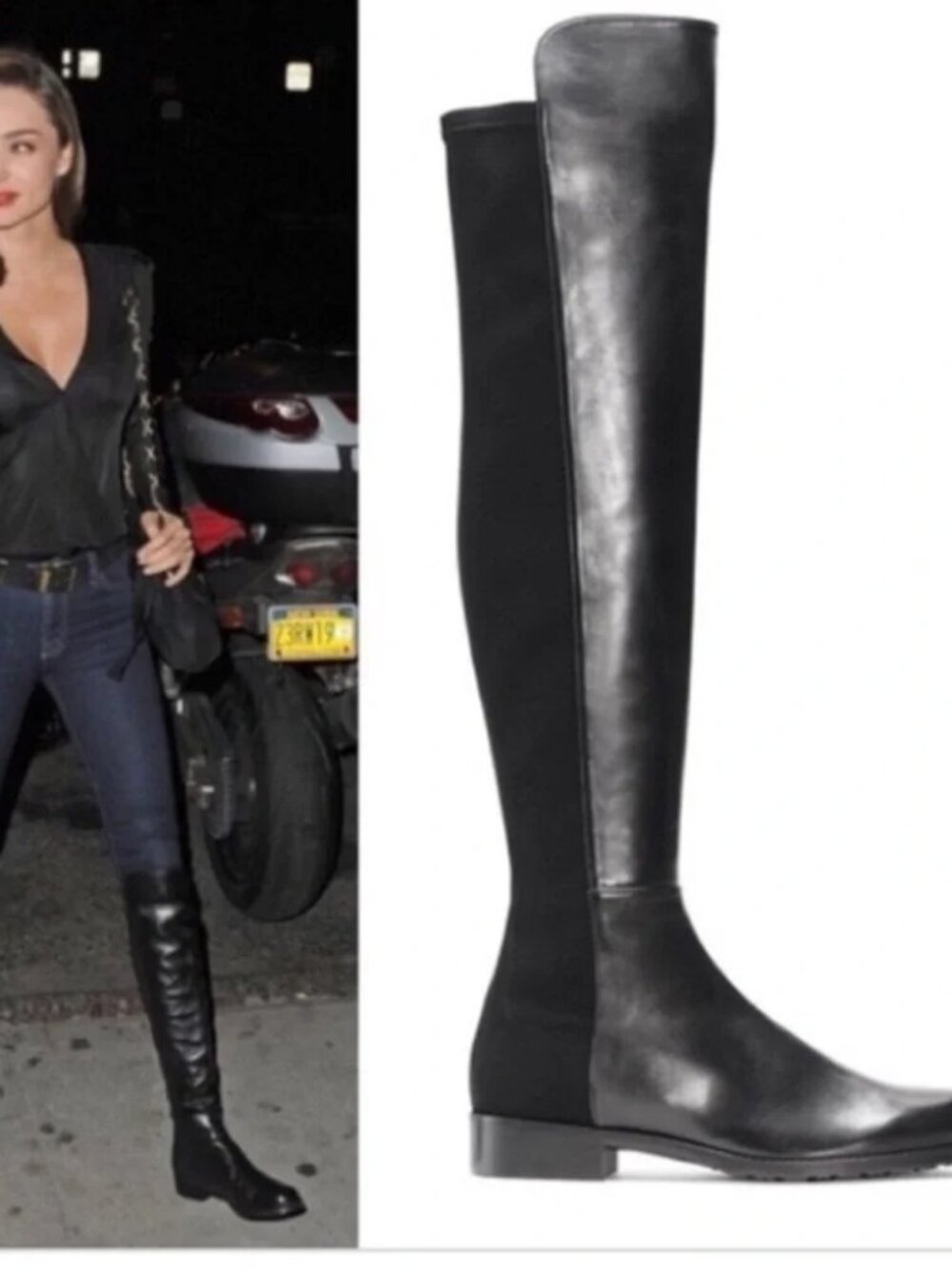 Women Stuart Weitzman Black Mix Media Leather Stretch 5050 Over-The-Knee Boots 7